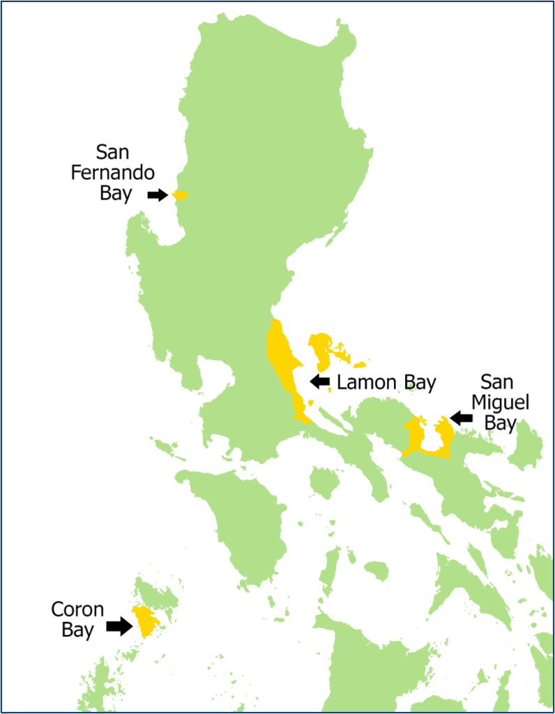 Philippine map with highlighted areas, emphasizing the four areas of operation of ISO.
